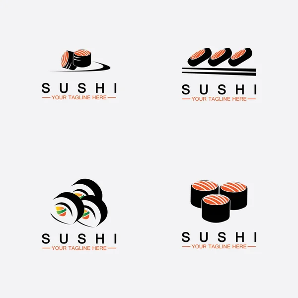 Set Sushi Logo Template Vector Ícone Estilo Ilustração Bar Shop — Vetor de Stock