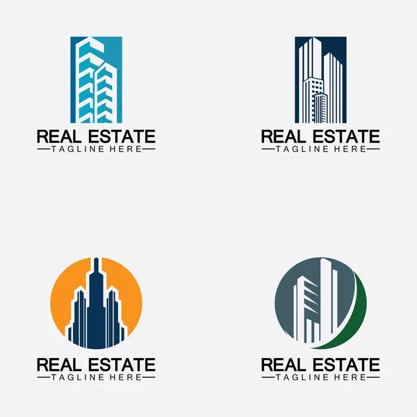 Set Real Estate Business Logo Sablon Épület Ingatlanfejlesztés Építőipari Logó — Stock Vector