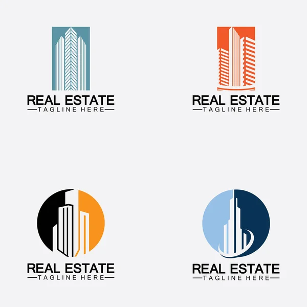 Set Real Estate Business Logo Sablon Épület Ingatlanfejlesztés Építőipari Logó — Stock Vector