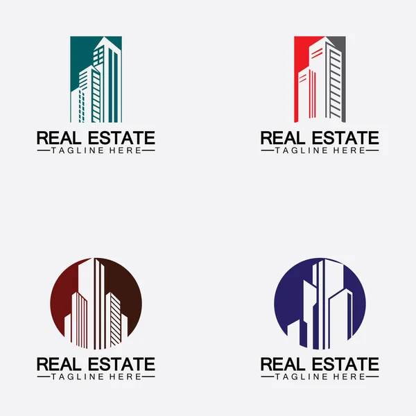 Set Real Estate Business Logo Sablon Épület Ingatlanfejlesztés Építőipari Logó — Stock Vector