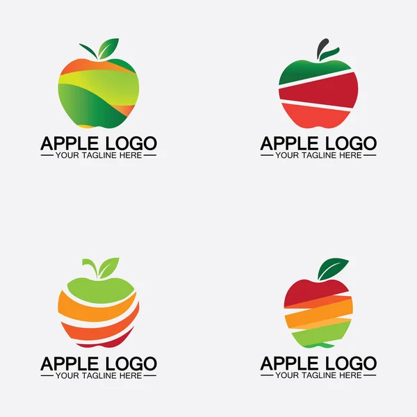 Sätt Apple Logotypen Frukt Hälsosam Matdesign Apple Logo Design Inspiration — Stock vektor