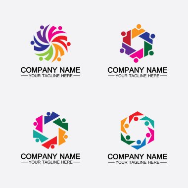 İnsanları birleştiren takım çalışması altıgen konsept logo simgesi vektör tasarımı 