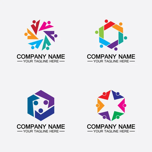 Teamwork Connecting People Hexagon Concept Logo Symbol Icon Vector Design — Stock Vector