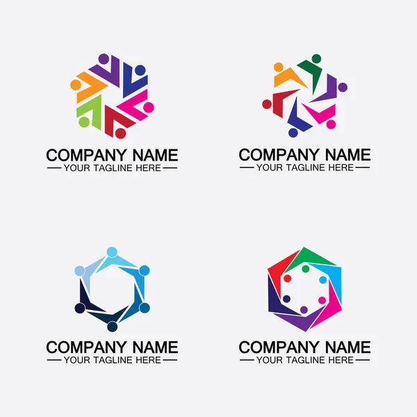 Trabalho Equipe Conectando Pessoas Hexágono Conceito Logotipo Símbolo Ícone Vetor —  Vetores de Stock