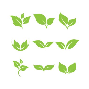 Yeşil yapraklar logosu. Yeşil yaprak simgeleri vektör şablonunu ayarlar