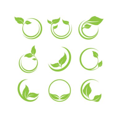 Yeşil yapraklar logosu. Yeşil yaprak simgeleri vektör şablonunu ayarlar