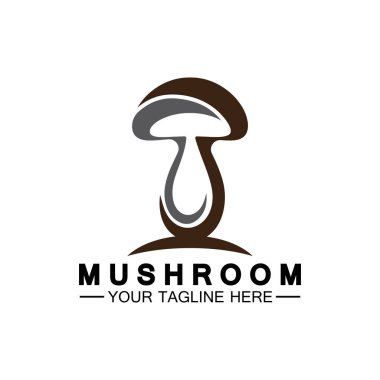 Mantar Logosu Vektörü Basit & Modern veya Tarımsal Organik Gıda Tasarım Şablonu