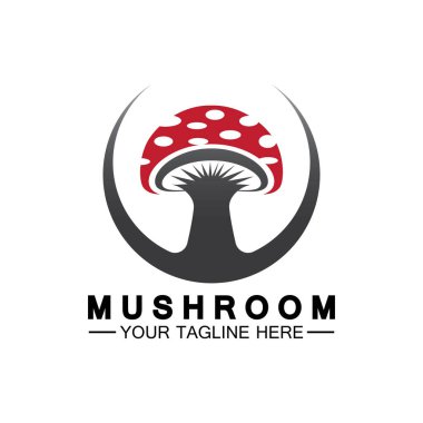 Mantar Logosu Vektörü Basit & Modern veya Tarımsal Organik Gıda Tasarım Şablonu