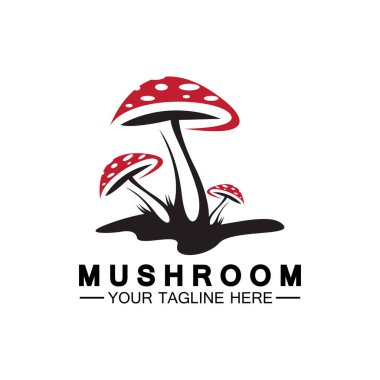 Mantar Logosu Vektörü Basit & Modern veya Tarımsal Organik Gıda Tasarım Şablonu