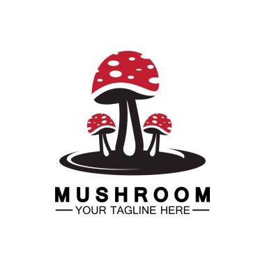 Mantar Logosu Vektörü Basit & Modern veya Tarımsal Organik Gıda Tasarım Şablonu