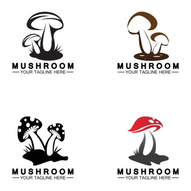 Mantar Logosu Vektörü Basit & Modern veya Tarımsal Organik Gıda Tasarım Şablonu