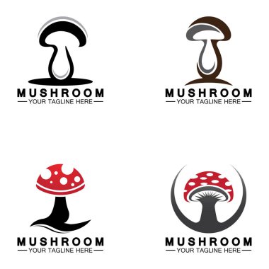 Mantar Logosu Vektörü Basit & Modern veya Tarımsal Organik Gıda Tasarım Şablonu