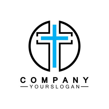Kilise logosu. Modern, temiz kilise haçı sembolü. Hristiyan haçı simgesi. Katolik, dini ve ortodoks inancının işareti..