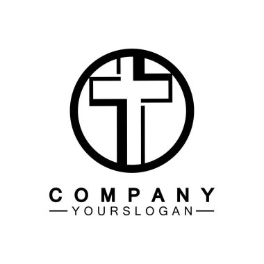 Kilise logosu. Modern, temiz kilise haçı sembolü. Hristiyan haçı simgesi. Katolik, dini ve ortodoks inancının işareti..