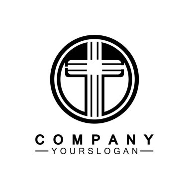 Kilise logosu. Modern, temiz kilise haçı sembolü. Hristiyan haçı simgesi. Katolik, dini ve ortodoks inancının işareti..