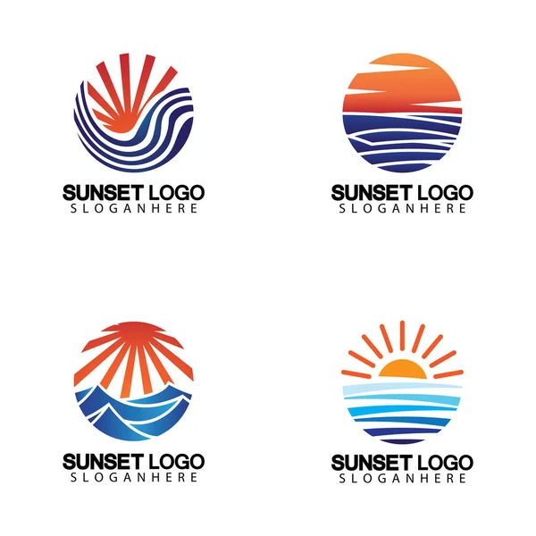 Sunset Playa Logotipo Símbolo Vector Ilustración Diseño Plantilla — Vector de stock