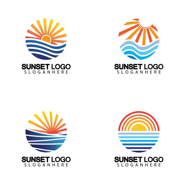 Sunset Playa Logotipo Símbolo Vector Ilustración Diseño Plantilla — Vector de stock
