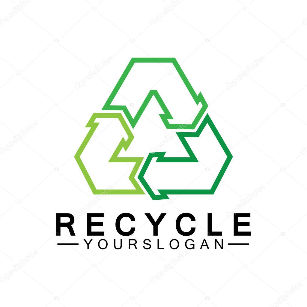 Green arrow recycle logo vector icon template