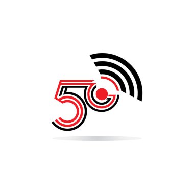5G ağ logosu. Logo ağı 5G bağlantısı. 5 numara ve G harfi.