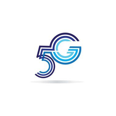 5G ağ logosu. Logo ağı 5G bağlantısı. 5 numara ve G harfi.