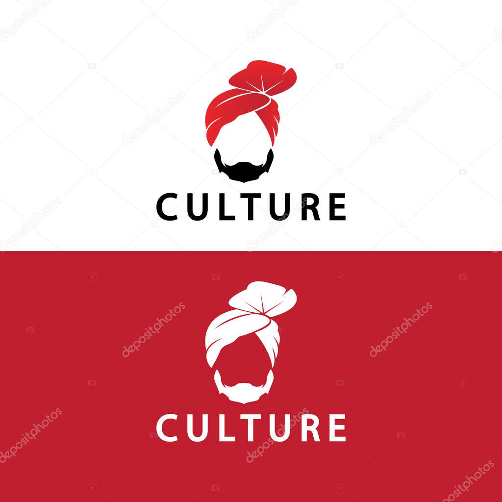 Turban Mustache India Indian logo design vector illustration. Logo of a man's face with a Beard and hat typical of the traditional Indian country.