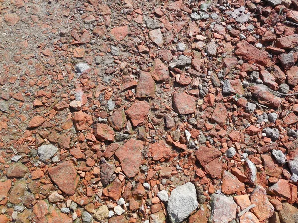 Pequenos Fragmentos Tijolo Vermelho Afundado Chão São Superfície Superior Uma — Fotografia de Stock
