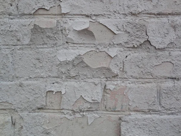 Large Pieces White Plaster Peel Old Brick Wall — Stock Photo, Image