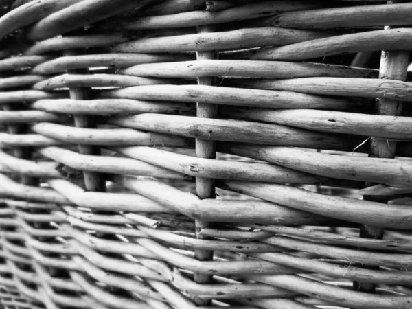 Rough Textured Weave Twigs Homemade Basket Monochrome Black White Photo — Stock Photo, Image