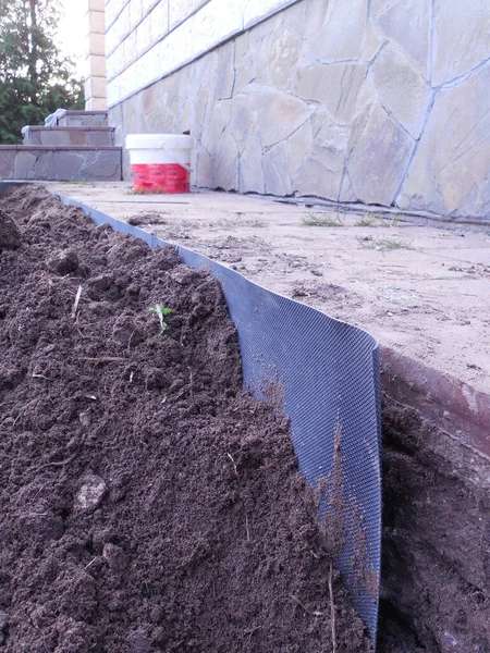 Gardening Work Arrangement Flower Garden Black Flexible Curb Tape Curb — стоковое фото