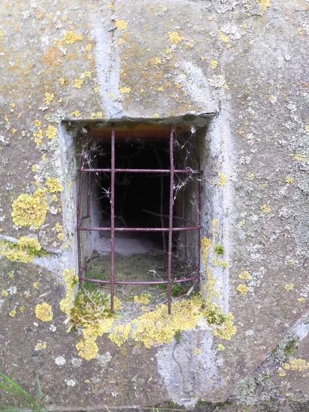 Hole Stone Wall Ventilation Basement Residential Building Window Metal Lattice — Foto Stock