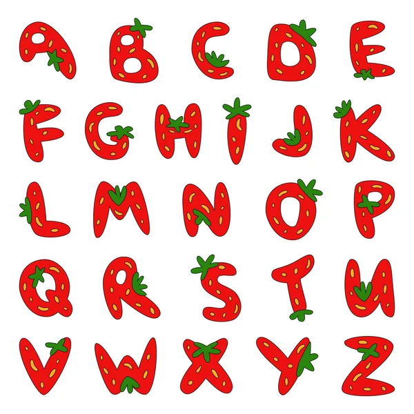 Fuente Strawberry Alfabeto Bayas Cartas Frutas Rojas Suave Dibujos Animados — Archivo Imágenes Vectoriales