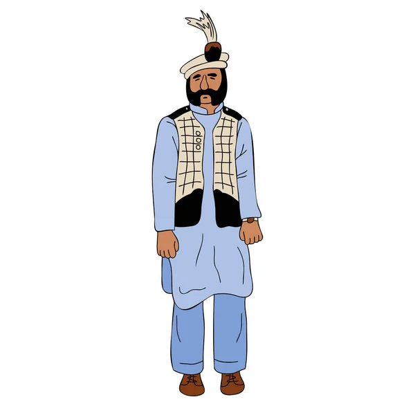 Anciano Barbudo Vestido Con Vestido Nacional Pakistán Shalwar Kameez Sherwani — Vector de stock