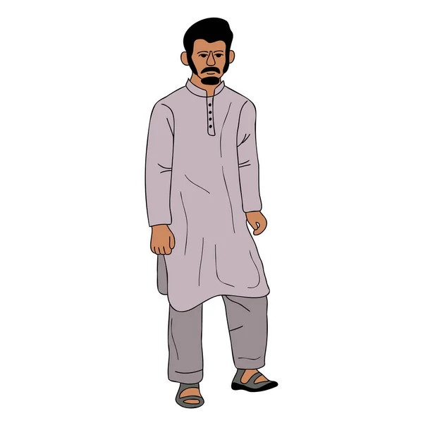 Young Pakistani Man Wearing Shalwar Kameez Kurta South Asia Traditional — Stock Vector