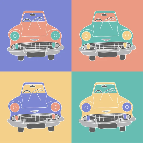 Retro Auto Viejo Vista Frontal Coche Divertido Vector Pop Arte — Vector de stock