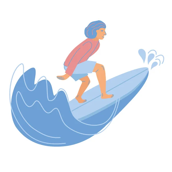 Hombre Surfista Monta Ola Happy Wave Rider Traje Baño Tabla — Vector de stock