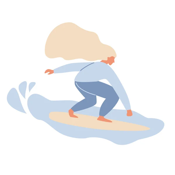 Mädchen Surfer Charakter Badeanzug Reiten Auf Ozeanwelle Sommer Wassersport Mit — Stockvektor