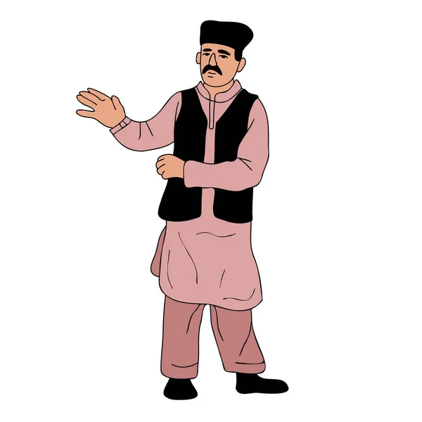 Homem Com Vestido Nacional Paquistão Shalwar Kameez Sherwani Macho Muçulmano — Vetor de Stock