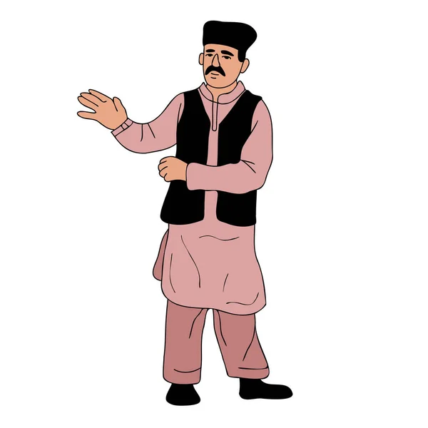 Pakisztán Nemzeti Ruháját Viselő Férfi Shalwar Kameez Sherwani Muszlim Férfi — Stock Vector