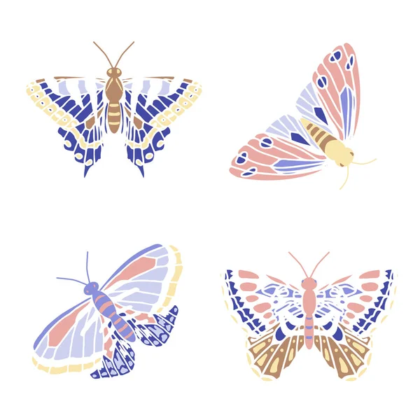 Set Diverse Farfalle Multicolori Collezione Farfalle Vettoriali Colorate Fantasia Design — Vettoriale Stock