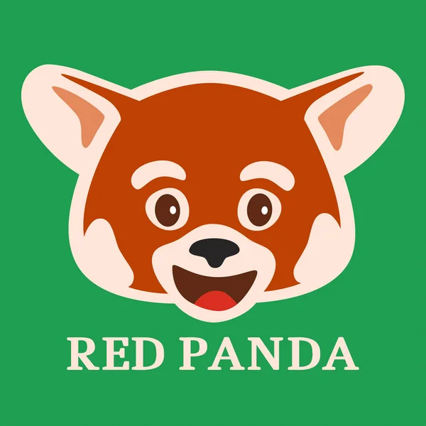 Happy Red Panda Emoji Muzzle Green Background Cartoon Panda Head — Stock Vector