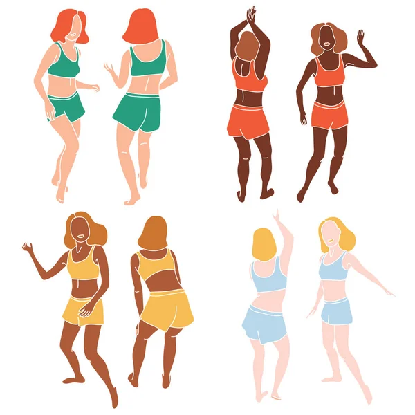 Αφηρημένο Χρώμα Disco Κορίτσια Σετ Χορό Απρόσωπο Λεπτό Ζευγάρι Δίδυμα — Διανυσματικό Αρχείο