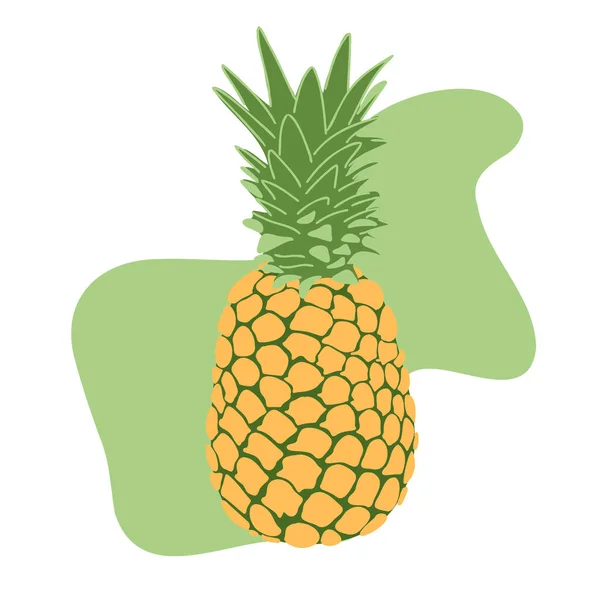 带有叶子图标的菠萝在抽象的绿斑背景上 热带水果简单手绘 异国情调的夏季维生素健康食品Ananas 抽象平面概念矢量说明 — 图库矢量图片