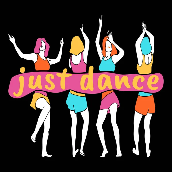 Just Dance Poster Script Abstract Dancing Woman Moving Body Modern — Vector de stoc