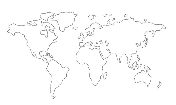 Контур Линии Карты Мира Изолирован Белом Фоне Ручная Прорисовка Упрощенных — стоковый вектор
