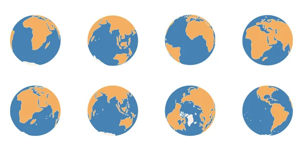 Planète Terre Simplifié Dessiné Main Icônes Couleur Globe Différentes Vues — Image vectorielle