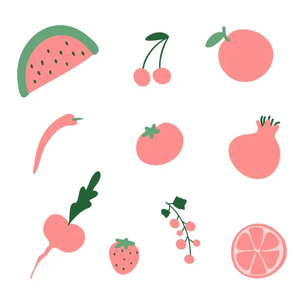 Abstracte Eenvoudige Rode Groenten Fruit Set Plantaardige Voedsel Collectie Verse — Stockvector