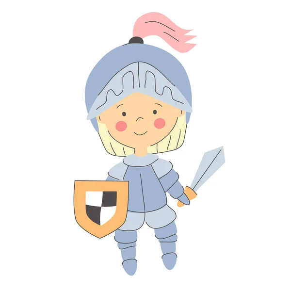 Cute Little Knight Kawaii Blonde Boy Armor Great Design Any — Image vectorielle