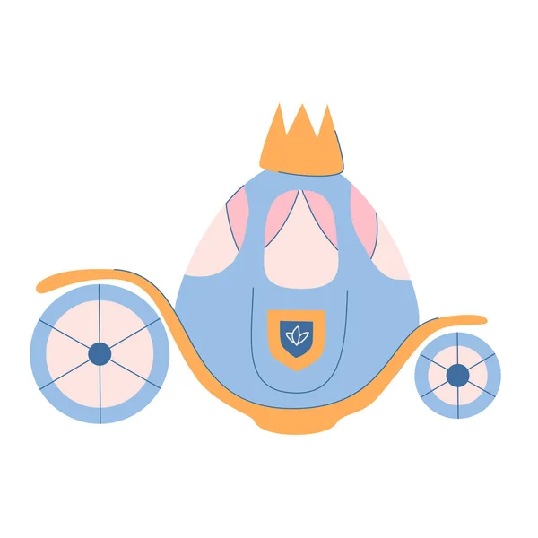 Princess Carriage Cute Little Brougham Crown Top Flat Illustration Fairytale — Stockový vektor
