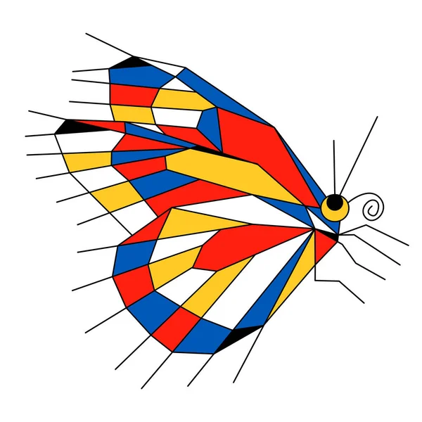 Abstrakter Farbenfroher Schmetterling Neoplastizismus Bauhaus Mondrian Stil Rot Gelb Blau — Stockvektor