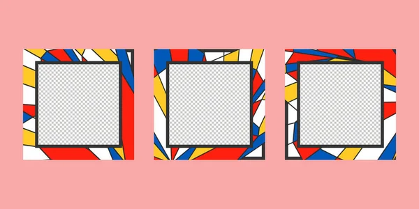 Abstract Colorfull Square Photo Frames Neoplasticism Bauhaus Mondrian Style Borders — 图库矢量图片